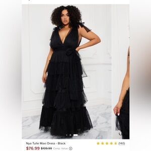 Fashion Nova Nya Tulle Black Plunge Maxi Gown